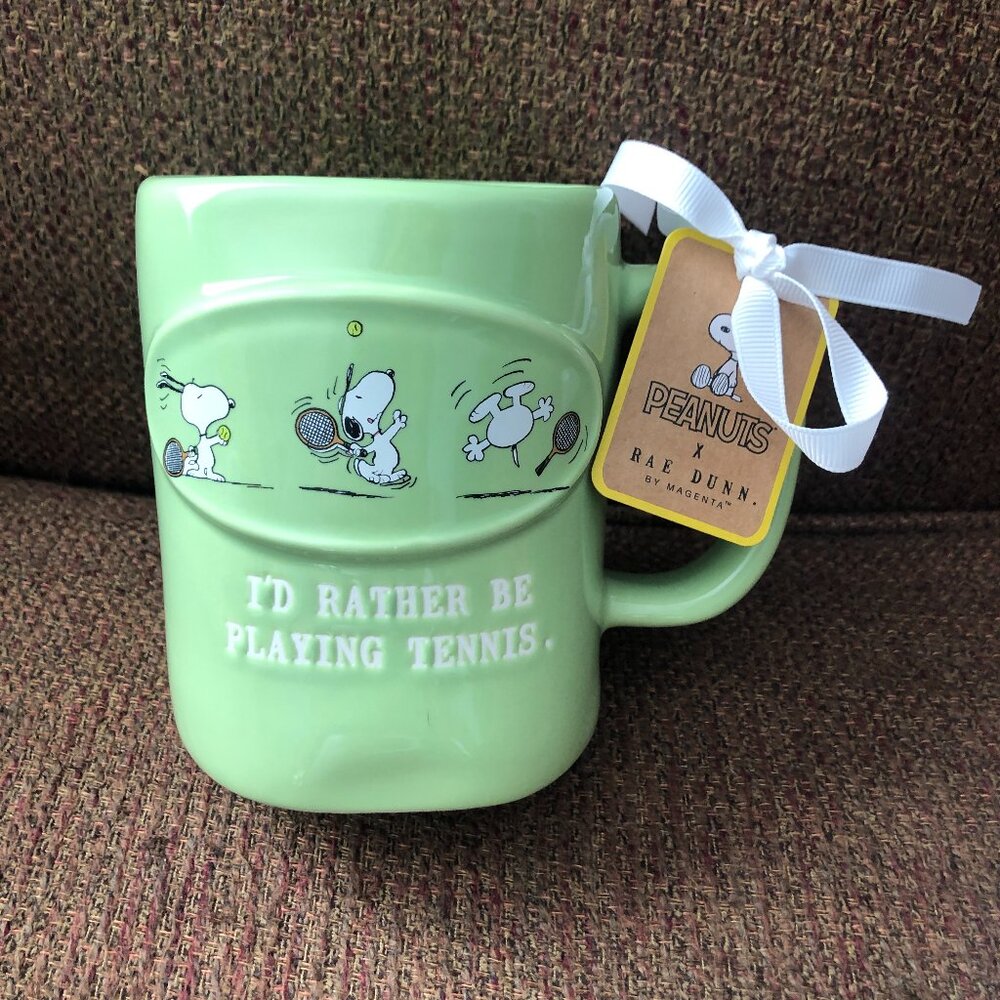 NWT Rae Dunn Peanuts Snoopy Mug "I'd Rather Be Playing Tennis"